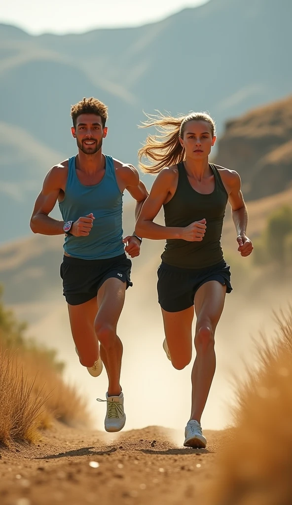 two people running