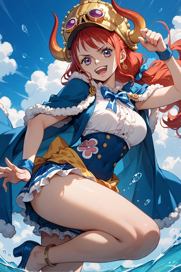 1girl, solo, star-shaped pupils in left eye, multicolored bikini, bangs,happy,posing, multicolored hair, beach background