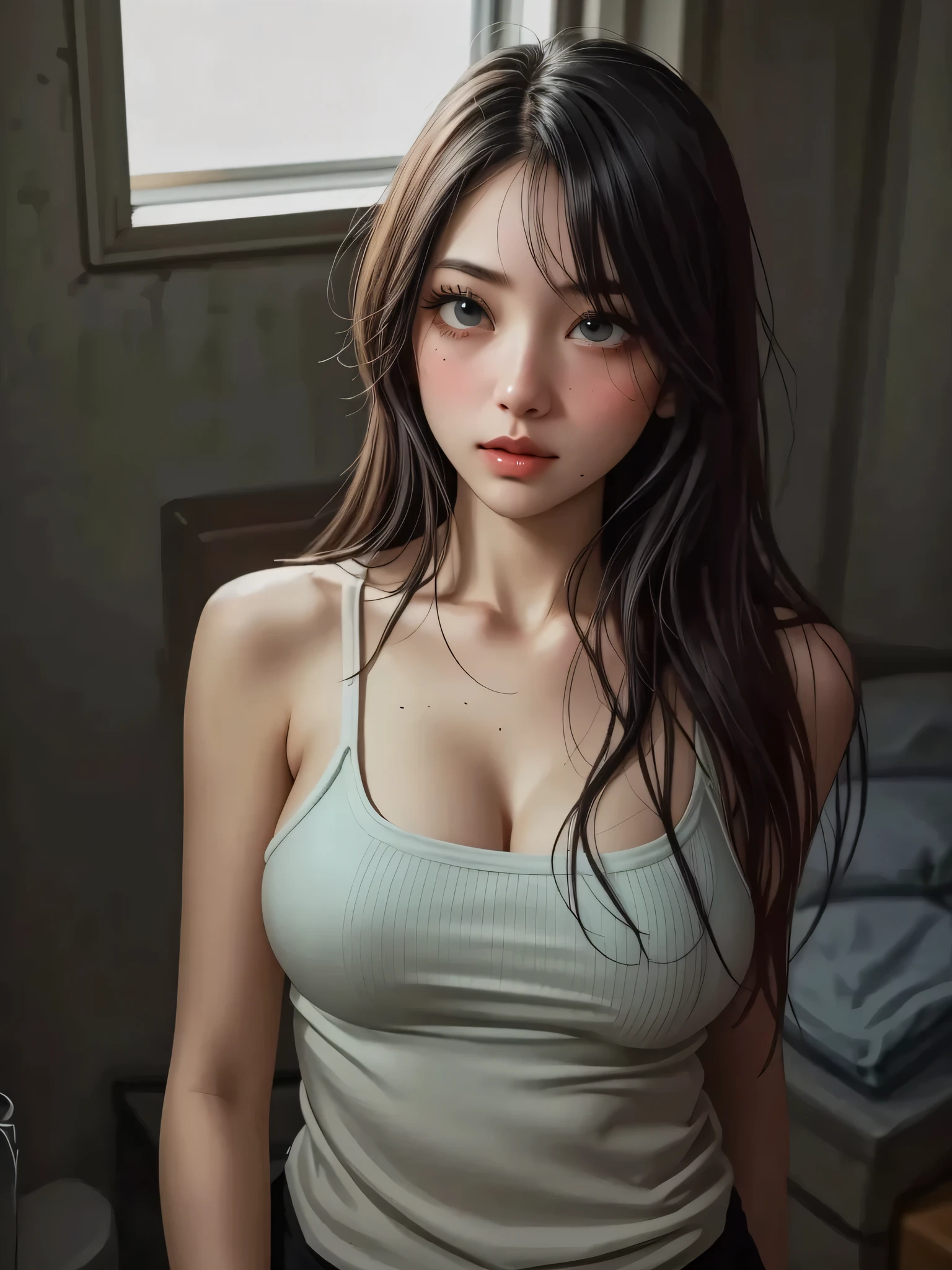 um close up de uma mulher de saia curta e camisa, corpo atraente, vestindo camisa apertada, usando roupas simples e apertadas, tshirt azul apertada, corpo sensual com barriga sexy, camisa apertada, Bonito midriff, usando um top cropped sexy, her navel is exposed, mulher coreana, Mulher sul-coreana bonita, estilo de corpo bonito, linda mulher coreana jovem