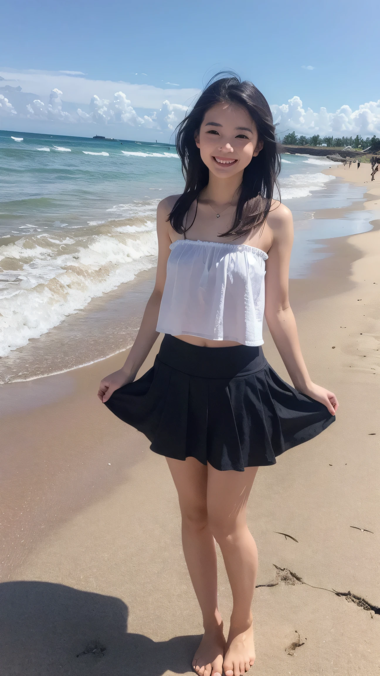 warm smile, (masutepiece:1.3), High resolution, ultra-detailliert, the Extremely Detailed CG Unity 8K Wallpapers, Realistic, Photorealsitic, Raw photo, beautifull detailed face, pale skin, Realistic skin, Detailed Cloth Texture, detailed hair texture, perfectly proportions, Beautiful face, precise, Anatomically correct, Highly detailed face and skin texture, Natural neck length, (beautiful hand air skin:1.2), thin legs, Thin feet, Sexy thighs, sexypose,Precise hand:1.4 Break, Precise hand:1.4 detailed eyes, Symmetrical eyes, Light brown eyes, Double eyelids, Thin eyebrows, (Glossy lips:1.4), (embarrassing smile:1.2), ((Cute wink:1.2)),
BREAK, Bright blonde hair and twin-tailed:1.5
(Classy and cute girl:1.3), (Wearing a micro bikini:1.2), (Wearing a paleo skirt, Trendy sandals:1.1),
(Large breasts:1.2), (Slender figure:1.2), (beautiful curves), (super model),
(Delicate blonde hair, Wavy Hair,Twin-tailed), ((Short hair, asymmetrical bangs:1.2)), (Full body shot:1.2), (Looking at Viewer:1.2), (From above:1.5),
BREAK,
(Standing on the terrace of a seaside hotel in Okinawa:1.2),