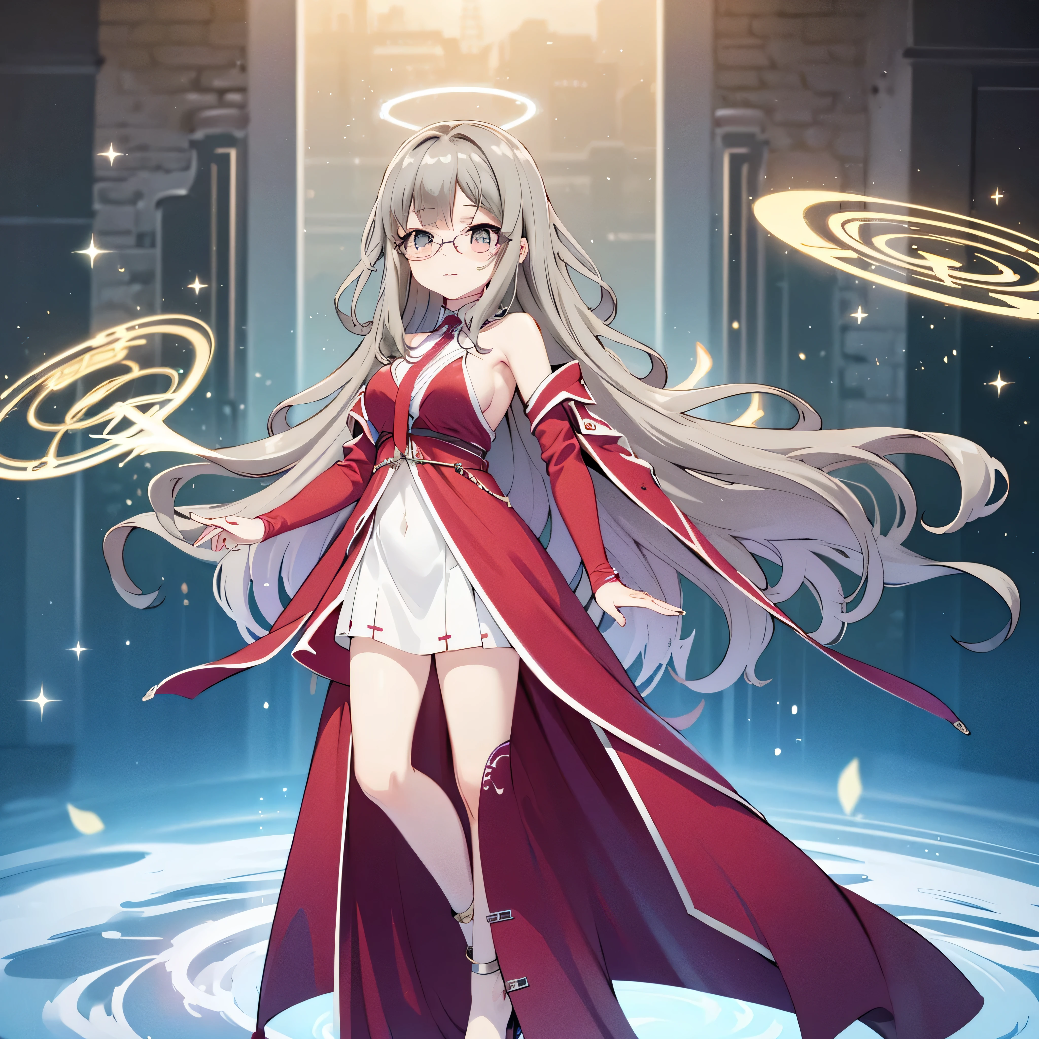 masterpiece, best quality, original flugel girl, anime style, wearing an elegant flowing white dress with deep side slits, bare sideboob clearly visible, sheer fabric softly clinging to her body, glowing ethereal angel wings, floating golden halo above head, divine magical glyphs and floating runes orbiting her, long flowing silver or lavender hair, calm intelligent gaze, subtle smile, cinematic soft lighting, sparkling light particles in the air, standing on a floating stone platform in the sky, fantasy clouds and glowing ruins in the background, full body, sfw sexy
