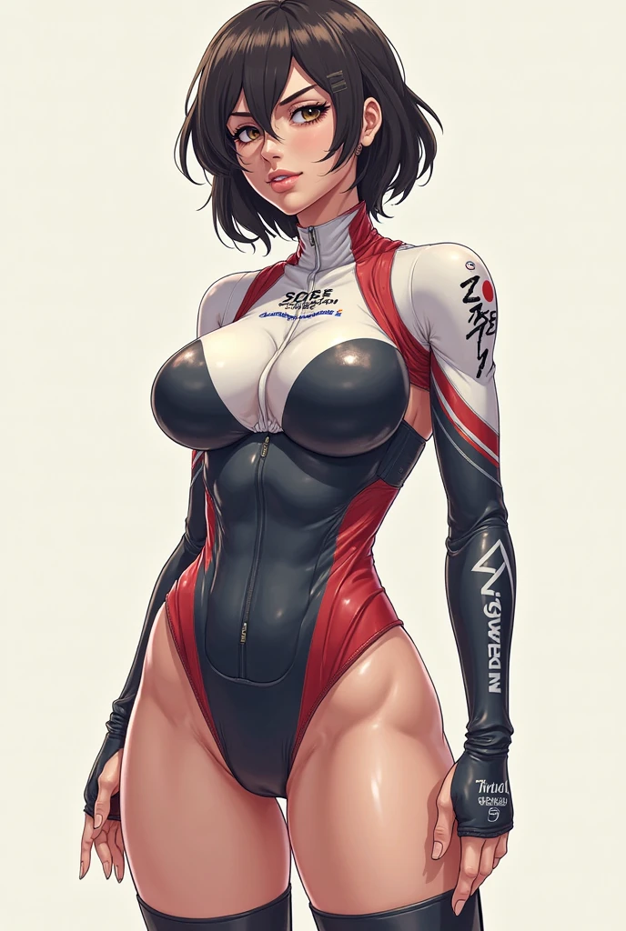 (((Annie Lennox))), (((colorful suit))), (scars), (((bandaged arms))), (((colorful clothes))) (( hood)), (((best quality: 1.4))), (Unbeatable masterpiece), (hyper HD),(CG 8k hyper-realistic), beautiful face, (((breasts big))), (((hyper feminine))), sexly girl, ((round face)), black tattoo,（ultra short red hair with white highlights)), ((( sculptural body ))), (((1 Kizi))), Kizi tatuada de 25 anos com perfect body, perfect hands, perfect fingers ,Beautiful and well-groomed face, (round face), muscular body:1.2,solid color detailed jacket, (Head to thigh photos)， Complex equipment, ，Tight clothes，With white stars and off-white stripes,,,,,Armor Metal Electronic Parts, Poison tattoos ) INFO, Kizi, (((standing alone))), , 24歳, sexy, pose de attitude, work of art, dancing, ((slight smile)), post-apocalypse, (((manga style))), bounty hunter, the way you want, perfect body, roupa moderna, advanced technology, white, yellow accent, black, red accent, fur collar jacket, sleeves with vertical striped pattern, background city, (( cowboy shot )). intricate visual, narrow waist, (((wide hips))), wide hips, fit thighs, (((thigh gap))), Thigh gap, background shows a futuristic airplane, open expression, expression happy