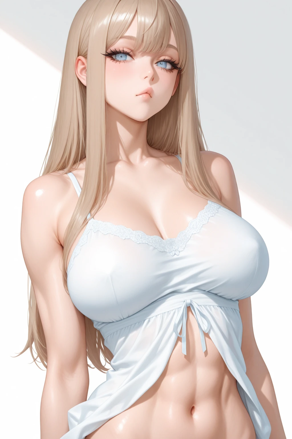 (highest quality,4K,8k,High resolution,masterpiece:1.2),plane white background:2.0,Very detailed, Realistic, photo-Realistic,woman with good looks,Asian Woman,Upper Body,blue bra,lace,Focus on the tits,cute,cute eyes,(((sweaty skin))),pour milk on face,long hair,blonde hair,White Breath