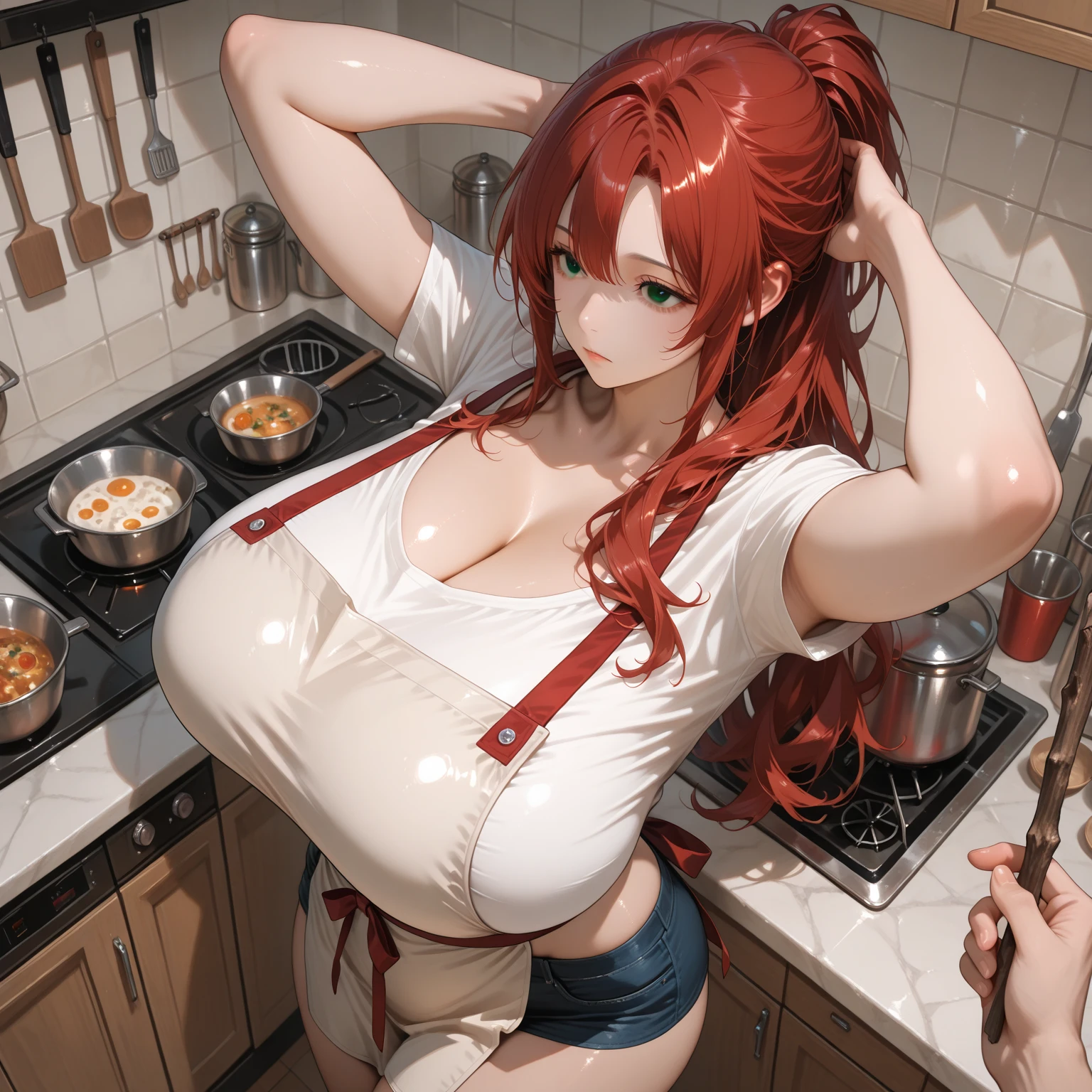 A MILF、ultra gigantic tits、Hyper-obese body、a bed、Very dirty room、Thin white tight fit tank top、Very distressed、I'm about to throw up、The limits of the Devour、Large alcohol consumption、a large amount of dishes、Drink a lot of alcohol、Intoxication、full of sweat、all-fours、sticking out the tongue、limit