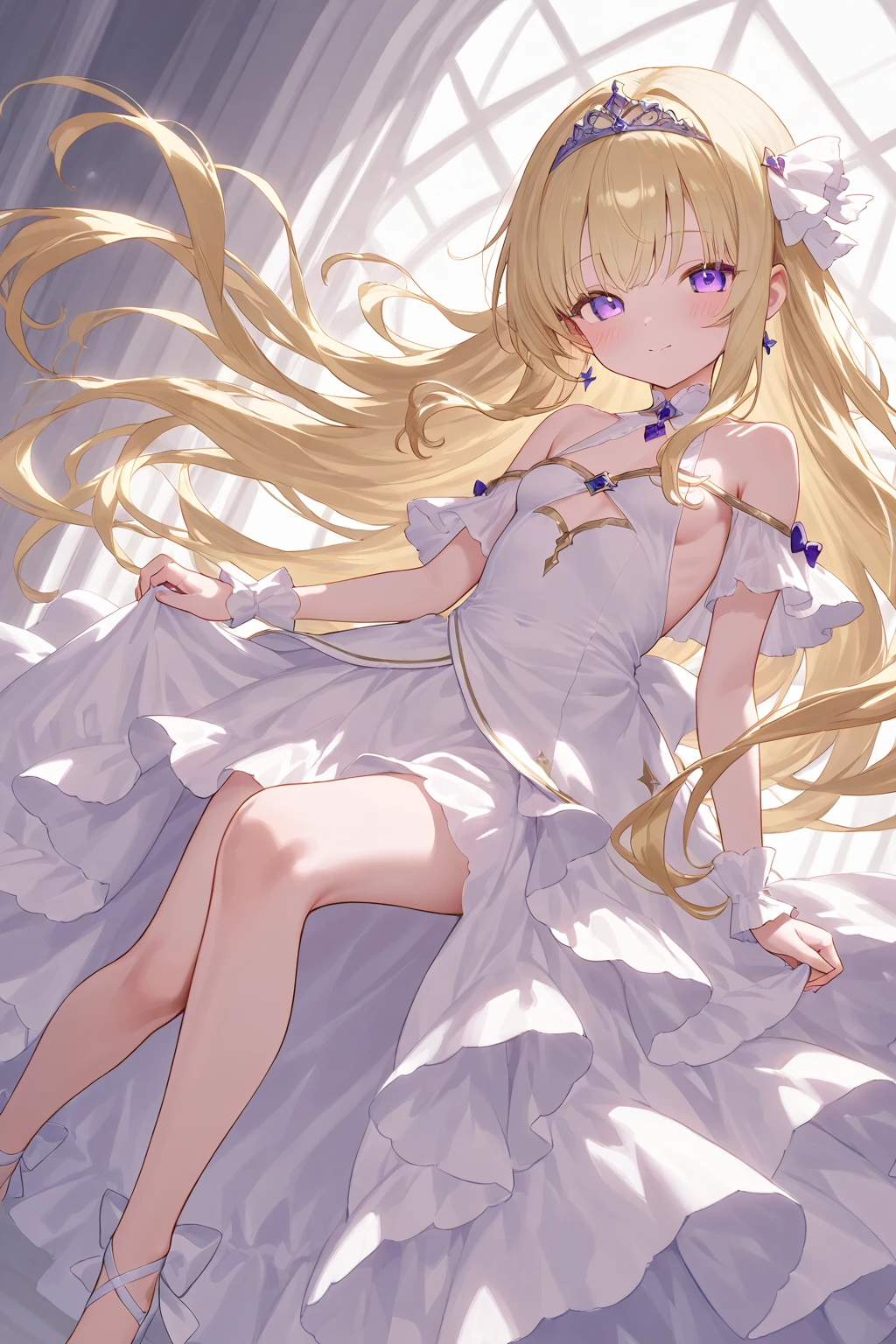 ((No bra, no panties, purple roses and a see-through white one-piece dress))Yellow Hair,Yellow Eyes,Carly,Adorable,Teenage Girls,White high heels on her feet,whole body,Fingers and arms are not exposed,Yellow rose flower field in background,Blue sky and white clouds,,Happy expression,High quality light and shadow,Artistic Sense((Hair Bun))(Very long hair))((Blunt bangs))((Bitch))((tsurime))((Big eyes))((Skinny body))((expensive))(Pale skin))((Botanical Prints))((infant))((Showing nipples under shirt))(Pale skin))((Botanical Prints))((infant))((nsfw))((((5 years old)))(((infant)))((Lolita)