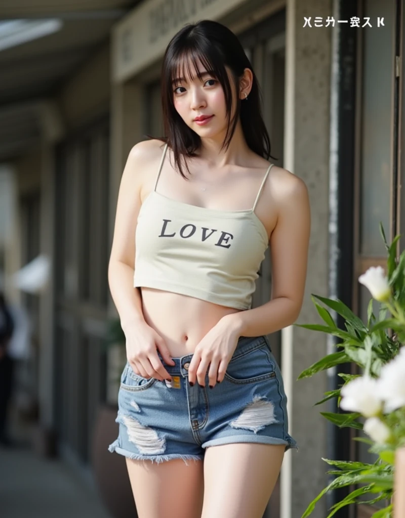 highest quality, masterpiece, Ultra-high resolution,8k, (Realistic:1.6), (Facing portraits) RAW Photos, 1 girl,(Full of smiles, Showing teeth)), 22 years old,((Belly button fashion)),((Hot pants uniform)),((Turquoise Short Hair)),((Wear a bandana on your head)),((Looking up at the audience)),Face Focus:1.4,((Simple solid color background)), Image Media Chest)),((Smiling with teeth showing)),