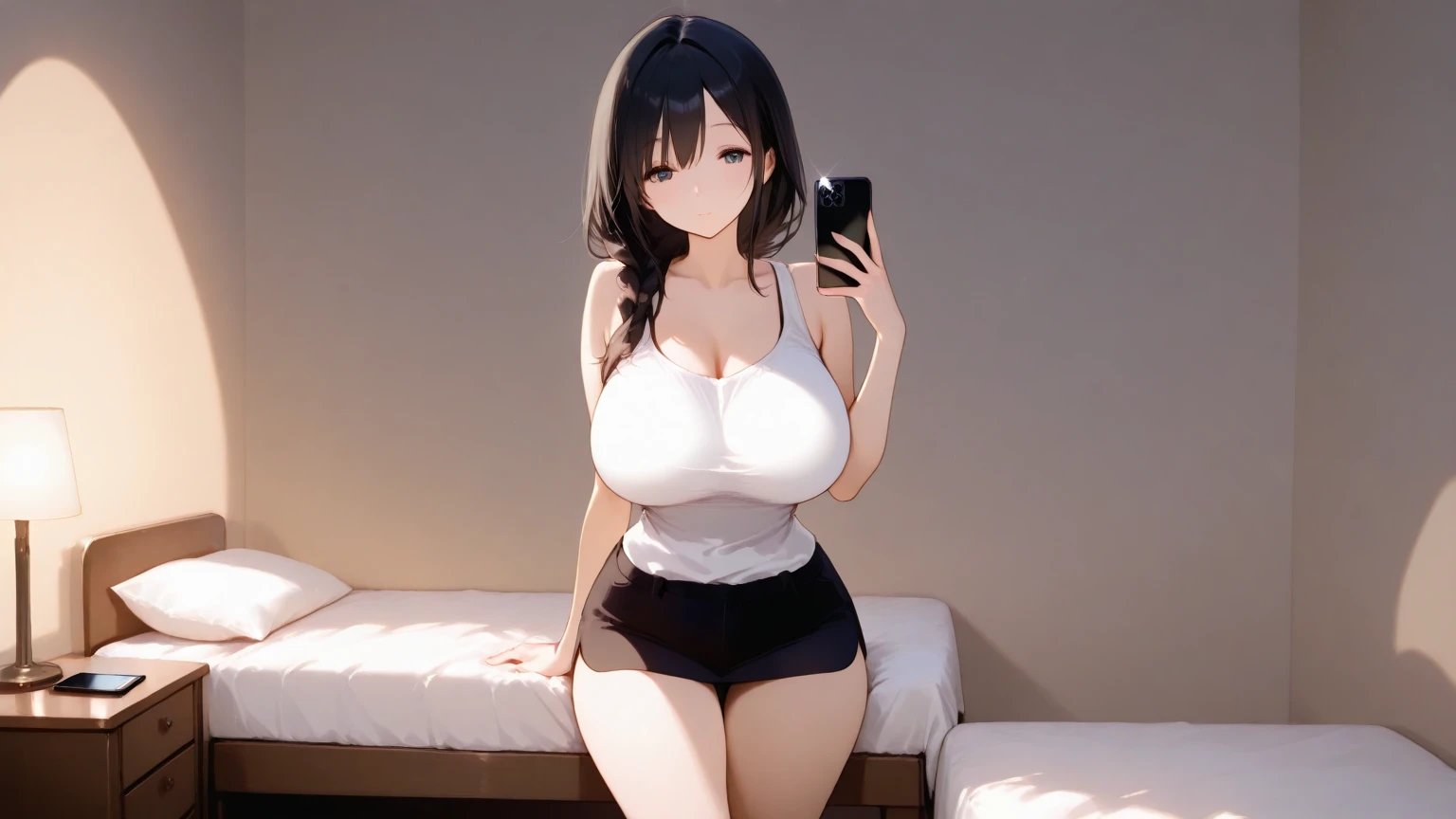 （tmasterpiece），（best qualtiy），8K，high detal,pov_doorway,1girl,blush,looking_at_viewer,cleavage,large_breasts