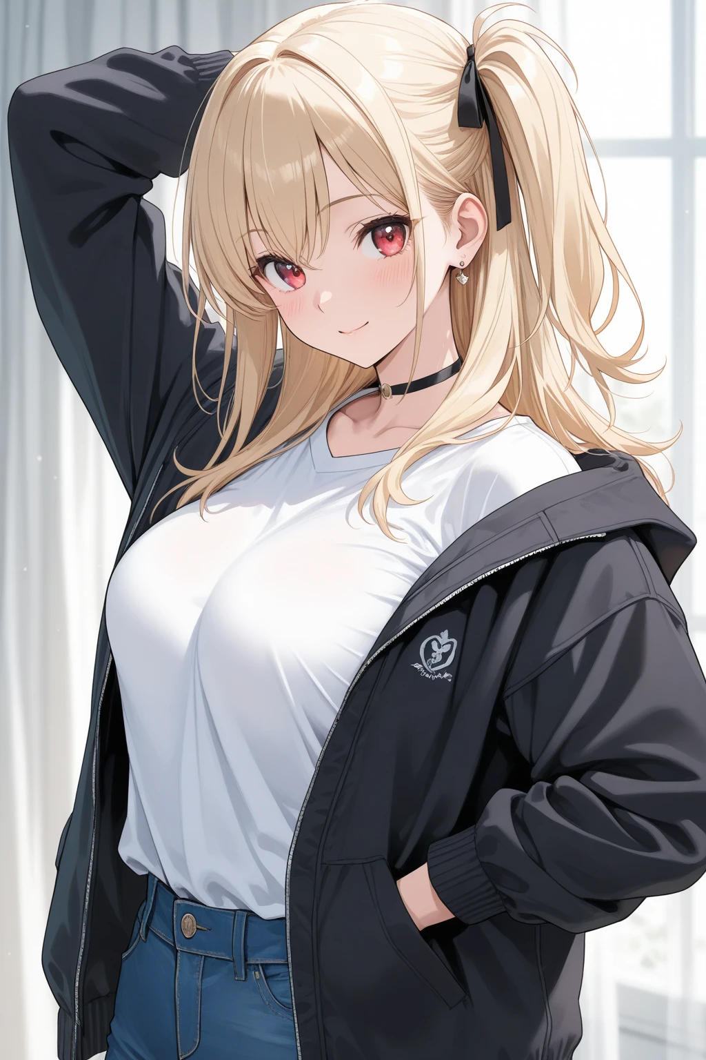 A masterpiece, top-quality artwork of a solo girl in a simple background. The girl is wearing a white tracksuit , She is glaring. The artwork should be ultra-detailed and realistic, with vivid colors and a focus on the girl's expression. she has blonde hair and detailed pink eyes