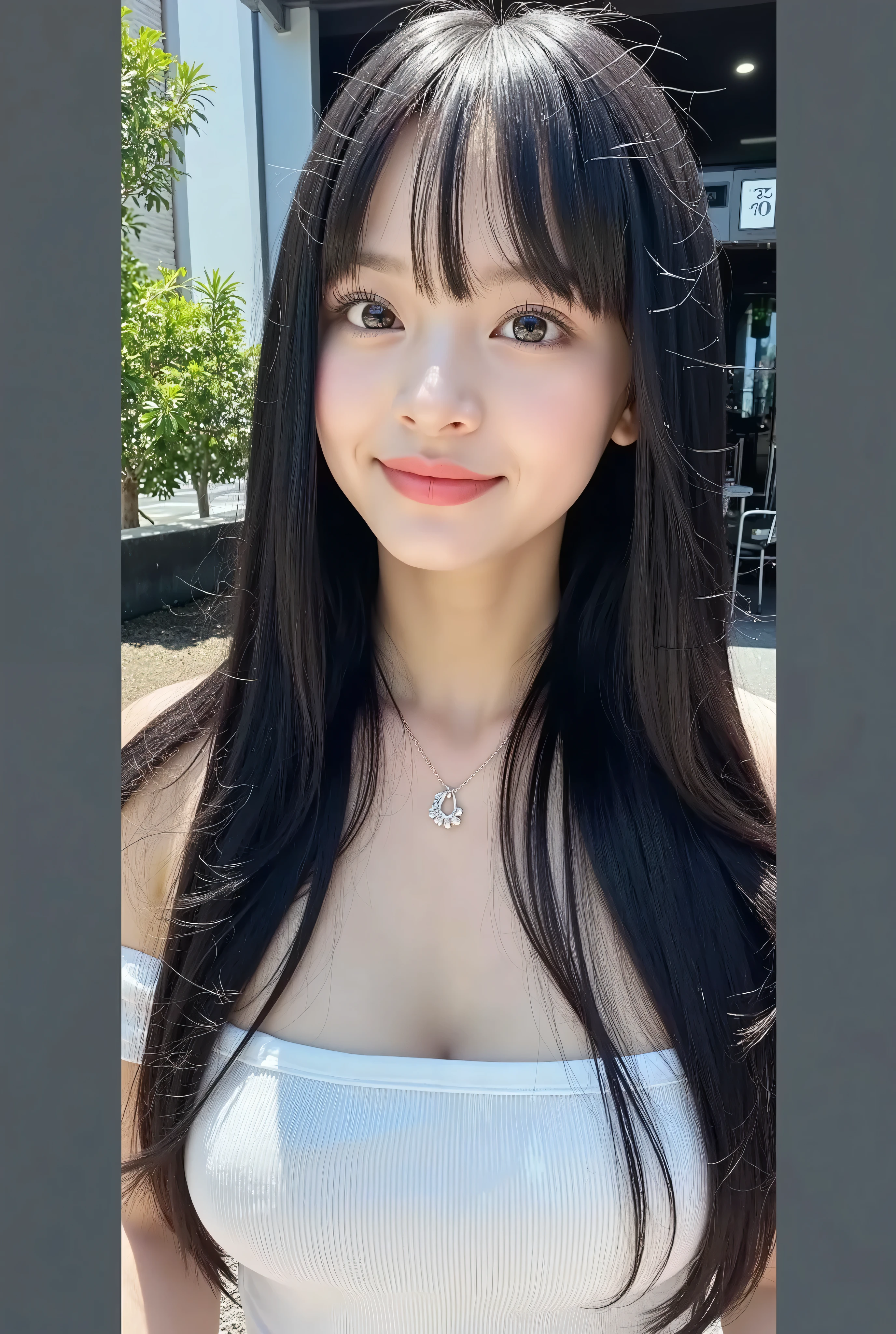 {{}},{High precision in selection},{{{{chestof上of顔of写真}}}},{{1 person18 of :Smile Yan:chest:Nipples}}、{Smile:big double eyelids:mascara: teardrop bags:}}、{{透けて見える白いタンクトップ-Nipples:1.8}}