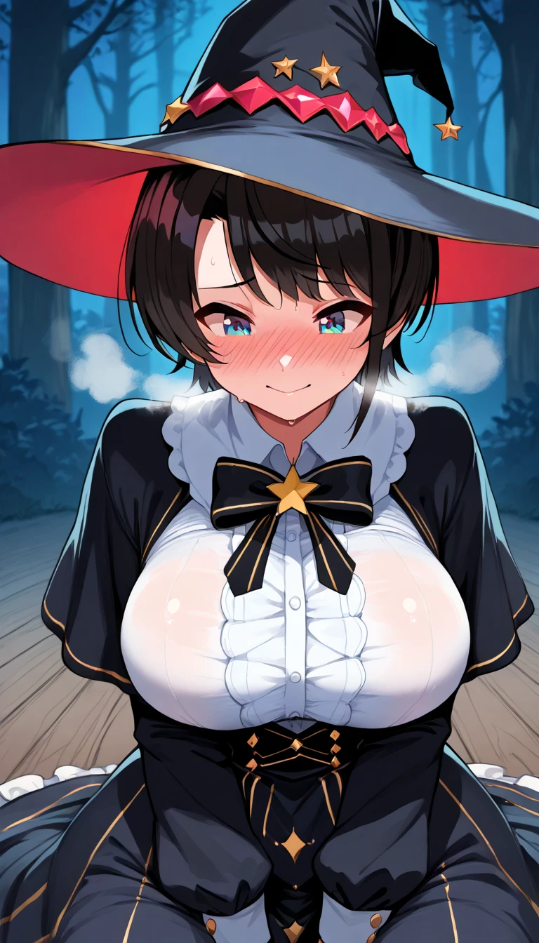 Hentai manga、High resolution、smile、Katsushika Hokusai、A busty, chubby slut with huge boobs exposes her private parts at a late-night Halloween party、Perfect proportions、Cowboy Shot、Fatty legs、Big areola、Shaved pussy、Clear eyes