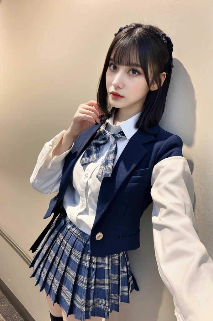 Circular image, (Representative work: 1.3), (Best Quality: 1.2), (Masterpiece), High Quality, High Definition, (1 persons: 1.4), (Round image)), (Fisheye))), [(White background: 1.1): 5], [(Upper body, upper eyes, :1): 5], High school uniform, high school, 16 year old girl taking a selfie, cute, [(Cute school uniform in dark blue tones, blazer: 1.2): 5] {{{1 persons}}}, ((good anatomy: 1.2)), ((brown)) ponytail (brown and (white)), smiling, mouth open, (random pose), looking at the viewer, (((plaid pleated skirt: 1.2)), ribbon, ((just cute)), non-exposing, perfect body, perfect number of legs, perfect fingers {{{5 fingers}}}}, ((composition from above))