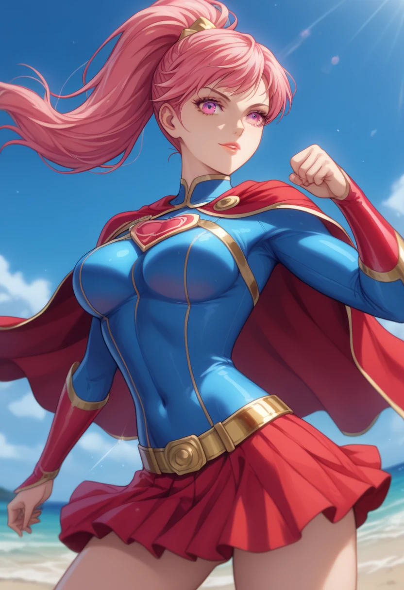 Super heroine woman flying, brava, irritada