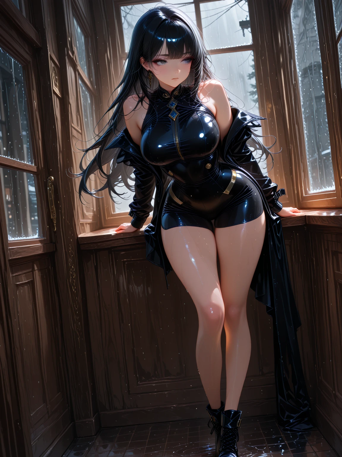 Black hair, blue eyes, y, large breasterpiece, bed, smile