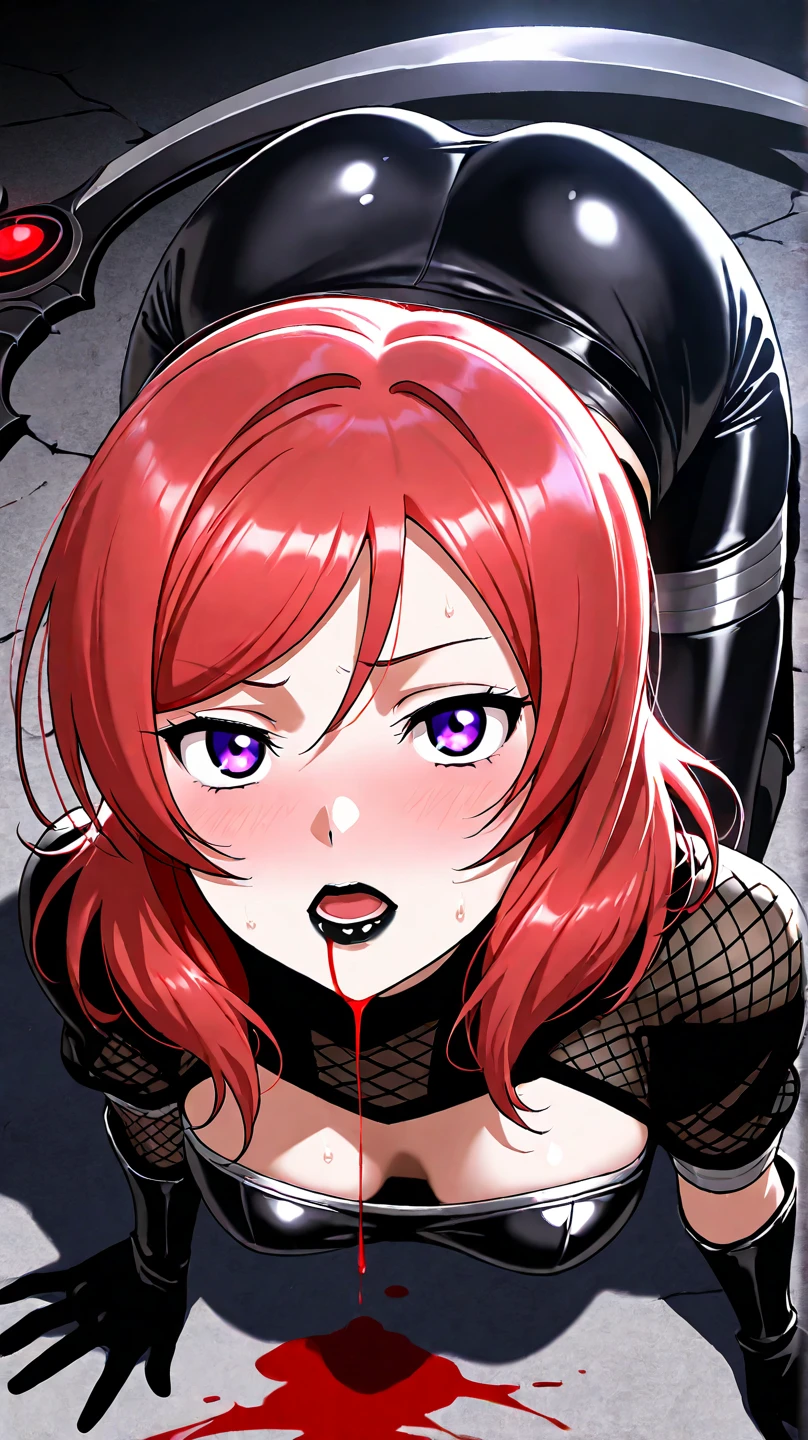 8k, masterpiece, pov deepthroat, close-up shot

1boy, penis, pubic hair
1girl, takashirohiroko, long red hair, purple eyes, green round ear rings, purple lingerie, large breast, garters, black thigh highs, deepthroating a man, cum, detailed eyes, detailed lips