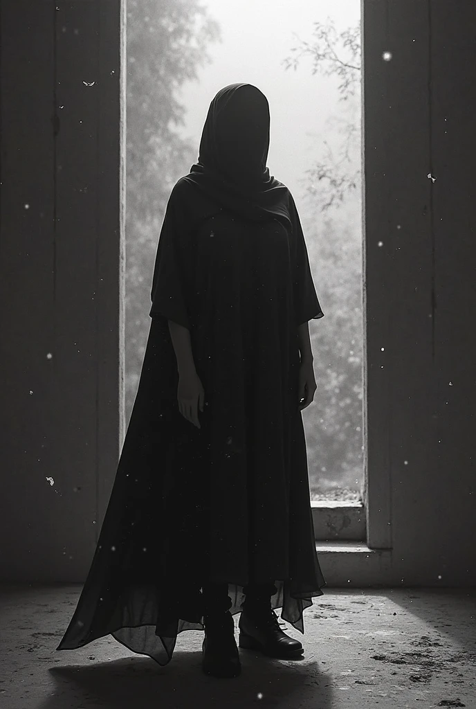 RAW photo,dark,moody,hazy atmosphere,35mm focal lenght,underexposed,cold,candid photograph,artistic,full body,photo of a beautiful,influencer,30yo Moroccan woman,hijab,detailed skin,naked, looking away from viewer, thick body structure,grey background,no background, candid pose,dim room,blue light, film grain, kodak color, instagram LUT