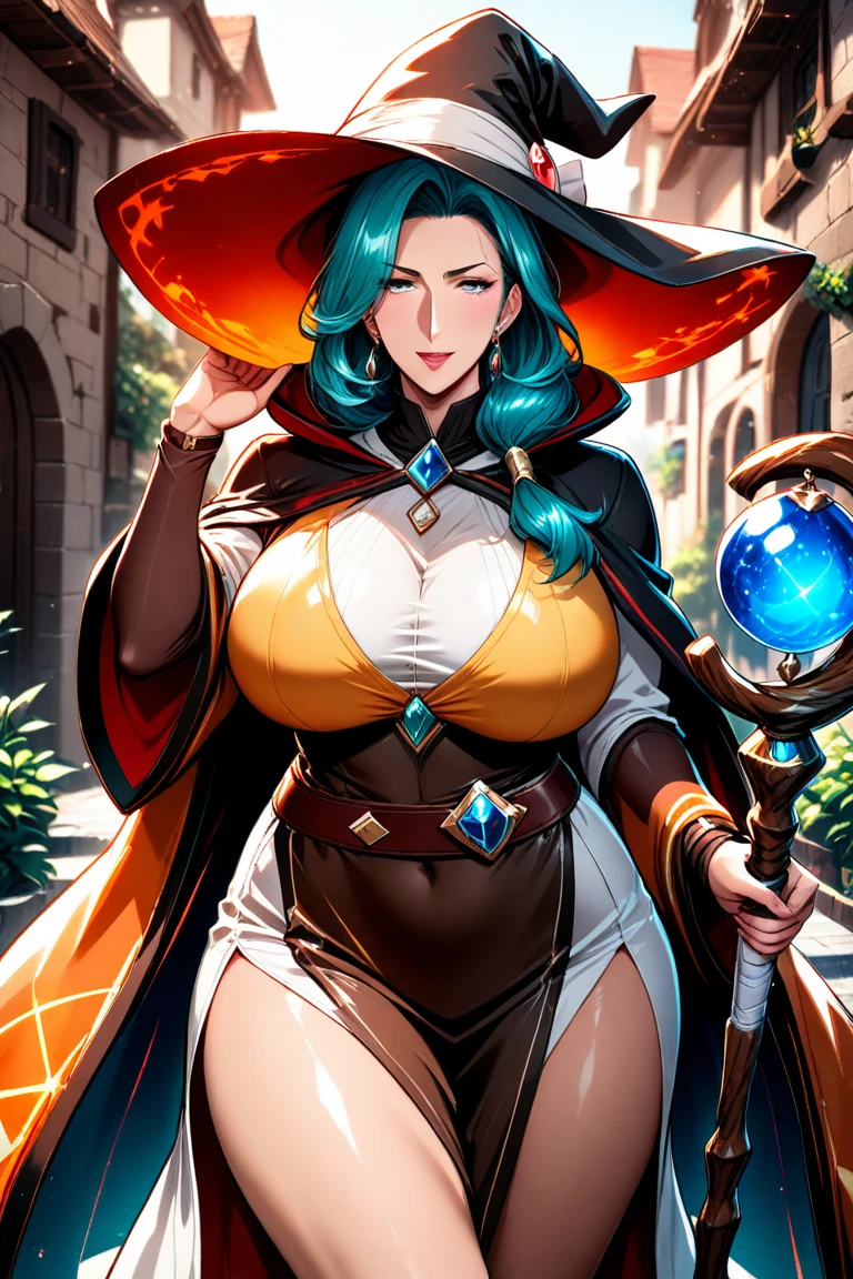 sequence, witch with small breasts, drinks potion, grows huge breasts