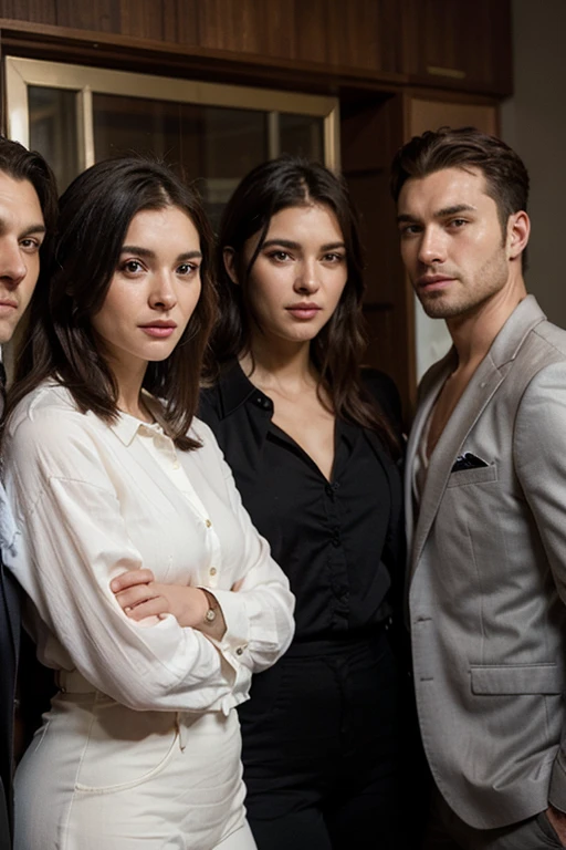 a man in a suit surrounded by several beautiful young women , hyperrealist 
