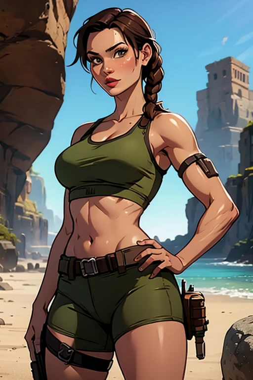 4k, high resolution, best quality, masterpiece, perfect colors, perfect shadows, beautiful and detailed portrait of a (((feminine))), perfect lighting, posted on e621, (by Chunie, by Einshelm), furry, anthro, furry art, ((portrait)), Female, black legs from foot to knee, Beautiful brown eyes, fit body, perfect masculine body, detailed fur, detailed face, ((Bonifasko lighting)), (detailed eyes), perfect pupils, Tall, Long brown hair, messy long hair, Wide hips, big legs, C cup breasts, Camo cargo pants, wearing clothes, Arms white, Black T-shirt, Shark