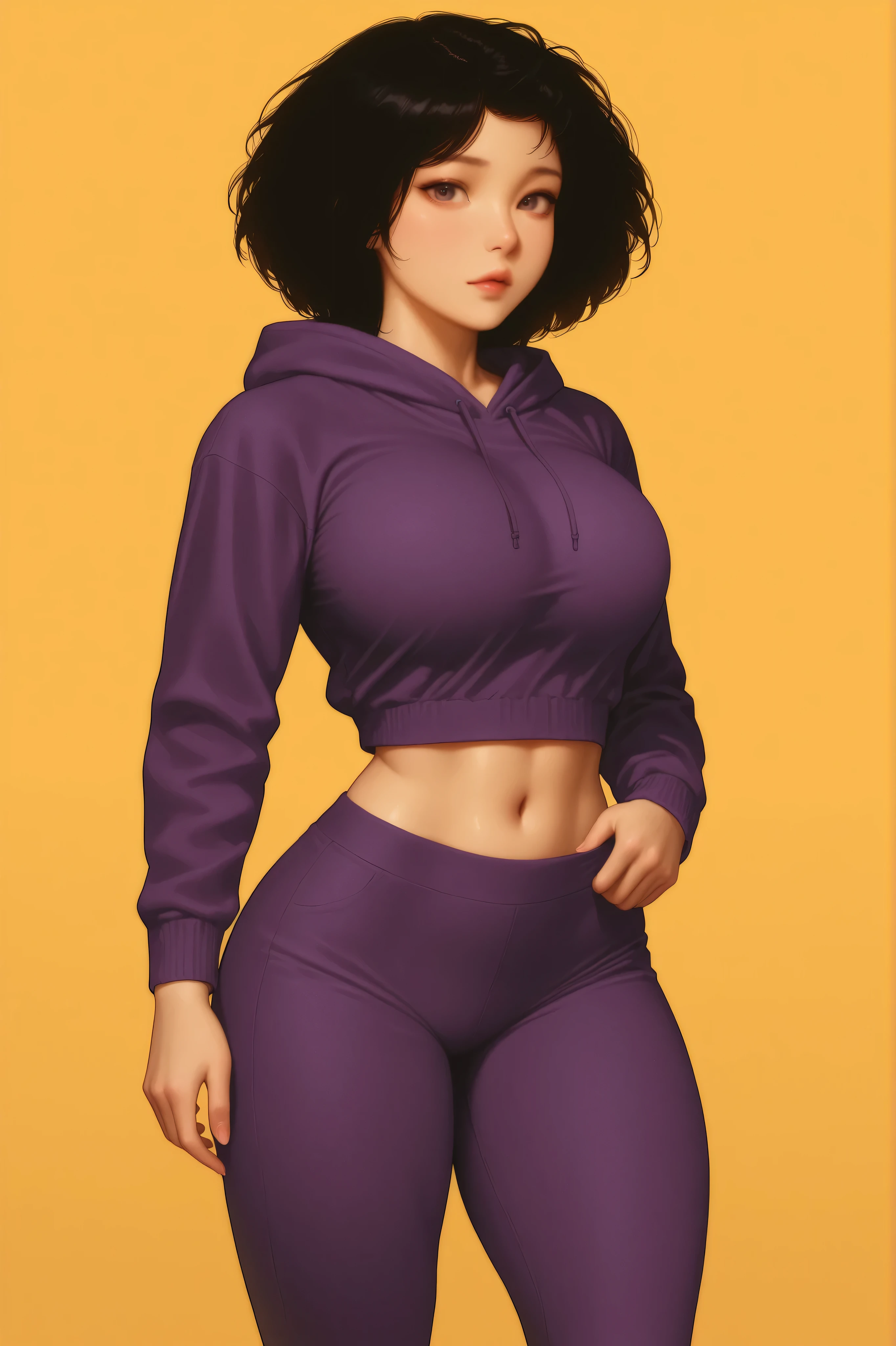 (​masterpiece:1.4)、(top-quality:1.4)、
1girl in, Sports bra and purple sports leggings、arm sleeve、big breasts in both hands, length hair, looking at the viewers, Bedroom, 独奏 ,realisitic,(shinny skin),(​masterpiece:1.4),(top-quality:1.4),red-lips
