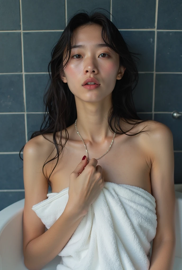 ulzzang -6500-v1.1, (Raw foto:1.2), (Photorealsitic:1.4), a beautiful detailed girl, extremely detailed eye and face, beatiful detailed eyes, Ridiculous, unbelievable Ridiculous, huge filesize, ultra-detailliert, hight resolution, ighly detailed, top-quality, masterpiece, Kemomimi, (((bury your face in a towel))), (((After taking a bath, Wrapping a towel around your body))), (((Wet hair))), illustratio, ighly detailed, nffsw, unification, 8k wallpaper, astonishing, finely detail, masterpiece, top-quality, Highly detailed ticker uniform 8K wallpaper, face lights、Cinematographic lighting、1girl in、sixteen years old、(witheout panties)、((dynamicposes)))、(camel's toe)、(half)、(Crooked knees and legs sitting))