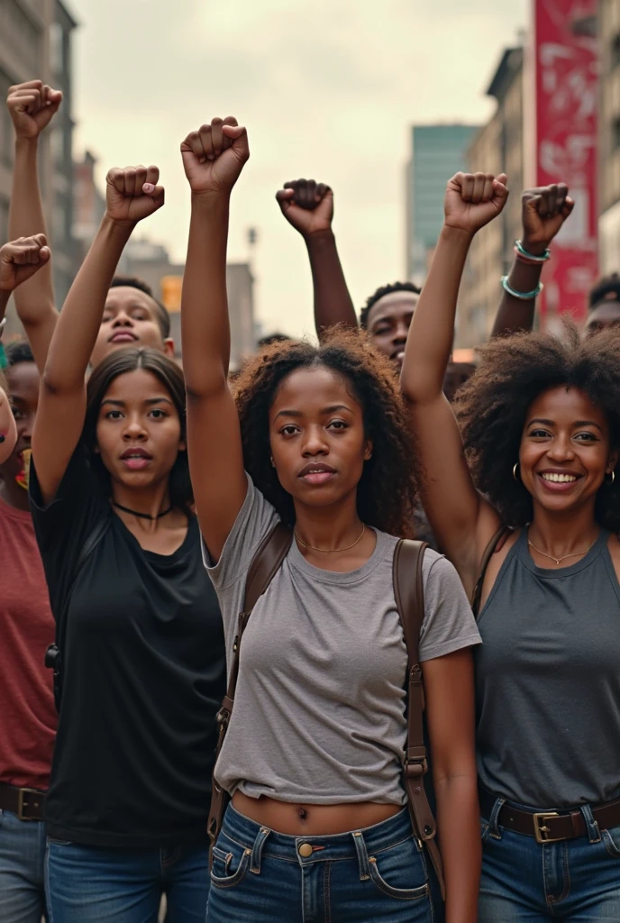 concerned people, large group of protestors, crowd is african American women, fighting for economic equality, realistic, detailed