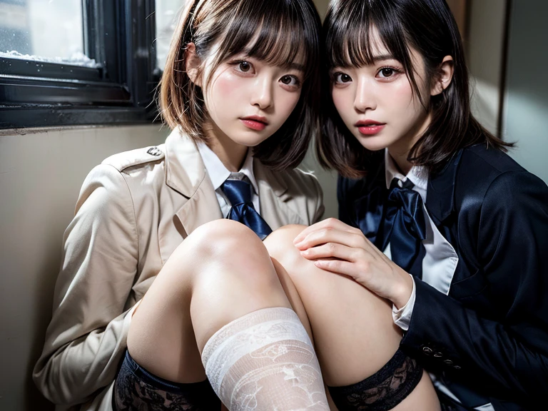 8K, RAW portrait of (japanese woman),masterpiece、Photoreal:1.3、realistic, ultra high resolution, highest quality, real life photos ,( When evening comes :1.1),
((((2 girls:1.5)))), (((Two girls showing off their panties in the room)))、(cute face:1.3)、日本の2 girls,((Two Japan High School Girls))、((2 real high school girls))、((Japan High School Uniforms:1.6))、 long hair,,slender body,、in the room、
big beautiful detailed eyes, black hair,(Depth of written boundary:1.3)、 ((dark brown eyes:1.2))、(real skin texture:1.3)、(An immersive atmosphere:0.8、chiaroscuro:1.2) 、(look viewer:1.3)、((embarrassing))、((red cheeks:1.3))、((from belowの天井:1.2))、(smile:1.2)、((wearing very small silk panties))、((panty shot))、((Woman rolling up her skirt))、((from below:1.48))、((panties close up:1.45))、((panty shot))、