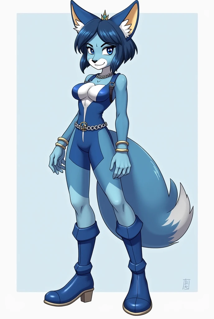 An anthropomorphic blue lion with green eyes, melena azul oscuro (alrededor del cuello), cuerpo azul, garras azules, ojos azules, pelaje azul, nariz azul, garras, pelaje, fondo degradado, feliz, head tuft, mirando al espectador, boca abierta, sonrisa abierta, shorts negros, pose sexy