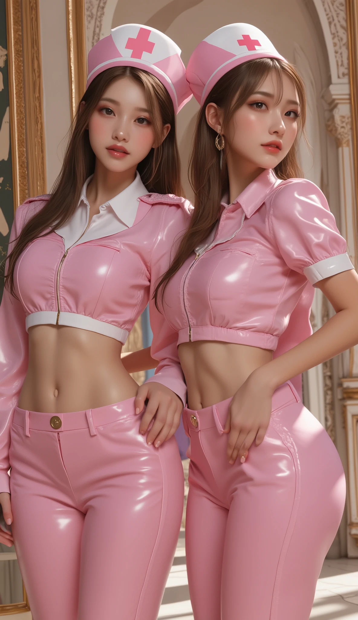 ((nsfw)),((wide hips:1.2)),((curvy crotch:1.2 ))((plump, thighs(:1.2~1.7) ))),(high detailed skin)
(32k, RAW photo, best quality, masterpiece:1.8), (realistic, photo-realistic:1.9), (extremely detailed 32k wallpaper), full body, 23yo woman, (detailed face: 1.2),best quality, masterpiece,china idol,((ultra high detail pink enamel outfit)),(hyperdetailed pantyhose(:1.2~1.7) ),((thong leotard(:1.2~1.7) )),((latex midriff jacket))), ((hyperdetailed costume)),,((latex midriff pink jacket)))(((hyperdetailed blue grossy satin prairie blouse)) ((hyperdetailed shiny pink latex midriff down jacket )), ((hyperdetailed latex low-waist micro syorts)),((backless(:1.2~1.7) )) (32k, ultrarealistic photo :2.0), (best quality, masterpiece:1.5),(intricate thigh high),,(( midriff pink line midriff puffer down jacket))) ((High Detail shiny pink-white latex midriff tight down jacket )), ((hyperdetailed grossy clothing:1.8 ))