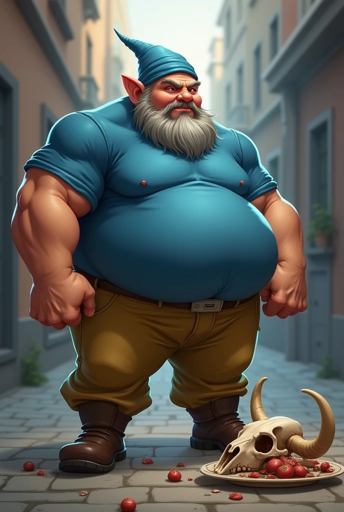 Animated character of a not very tall man, big back, beard with gray hair and short dark hair with gray on the sides