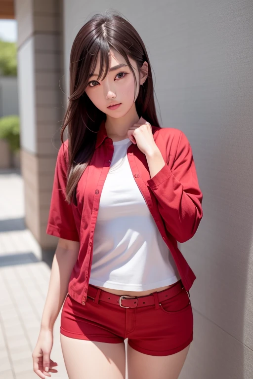masterpiece, top-quality、Raw foto, Photorealsitic、1womanl、25-years old、Yokohama Red Brick Warehouse、Leaning against the wall、oversize jacket、sideshot、long skirt、Autumn clothes in warm colors、Reflecting the whole body、A smile、People around you々The costume、Smaller chest、Small butt、Reflecting the whole body、unbelievable Ridiculous、depth of fields, hight resolution, ultra-detailliert, foco nítido, Cinematic lighting、Add highlights to the eyes