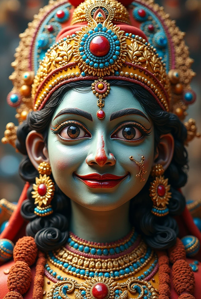 A shivaling on which ardhnarishwar (mata parvati face on the left side and shiv ji face on the right side)eyes nose and lips are made with clay and decorated side by flowers