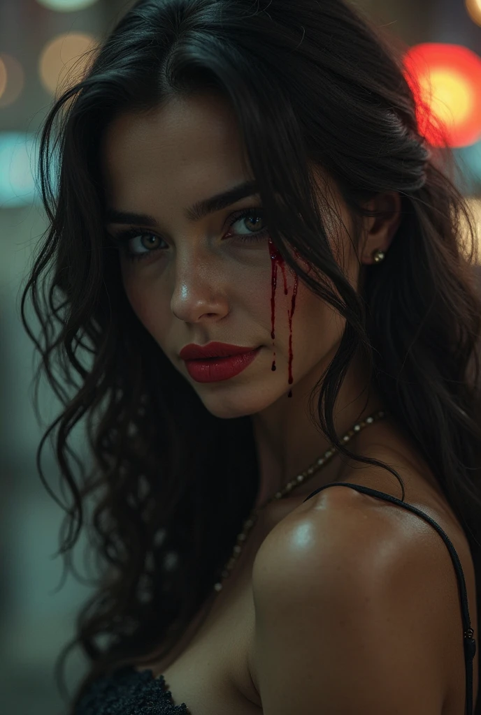 nsfw, 1girl, car accident, cuts to the face, blood dripping from the cuts, open wounds, ((blood dripping,)) driver's seat, photorealistic, 4k, hyper detailed, extreme mid body close up, dramatic lighting, dark moody colors, gritty realistic, cinematic composition, raw emotion
