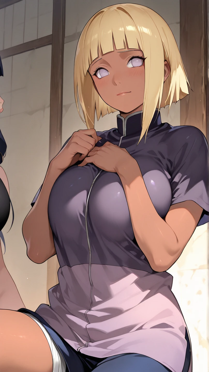 Anime style, Painting, absurderes、perfect anatomia、Temari , bra very、Bra visible from clothes、Braline、breastsout、long hair, ‎Classroom、cleavage of the breast、鎖骨、desk、From above、medium breasts, on desk, pleatedskirt, School Desk, student clothes, see -through, The shirt, sitting on, Sitting on a desk, skirt by the, 独奏, thighs thighs thighs thighs, red blush, ssmile