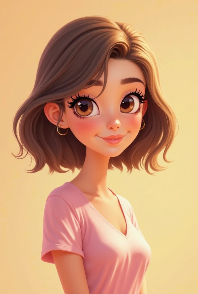 Drawing of a 20 year old girl, short brown hair and white highlights, dark green eyes, splattered nose, wear a red skirt, white top glued to her, an ear piercing, happy, spark-mix