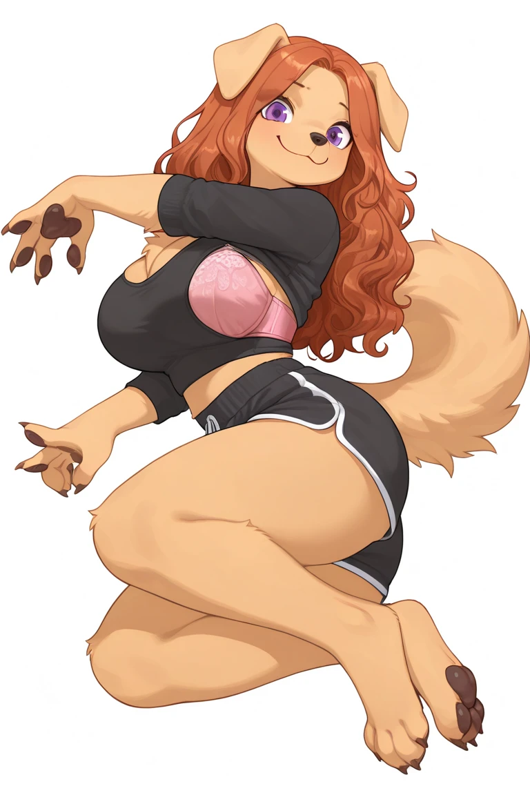 female anthro Snow leopard,Brown long fluffy hair, fluffy hair, squirrel ears, hyena, big breasts, attractive,turtleneck sweater, turtleneck, tight pants, thicc body, thicc body, thicc, freckles, freckles on face, neutral expression, smug eyes, a strip dancer, on a platform, stage, string pole squatting arms behind her head holding on strip pole, POV angle from below looking up, angled, camera angle, light beams, strip club, (thick thighs:1.5)