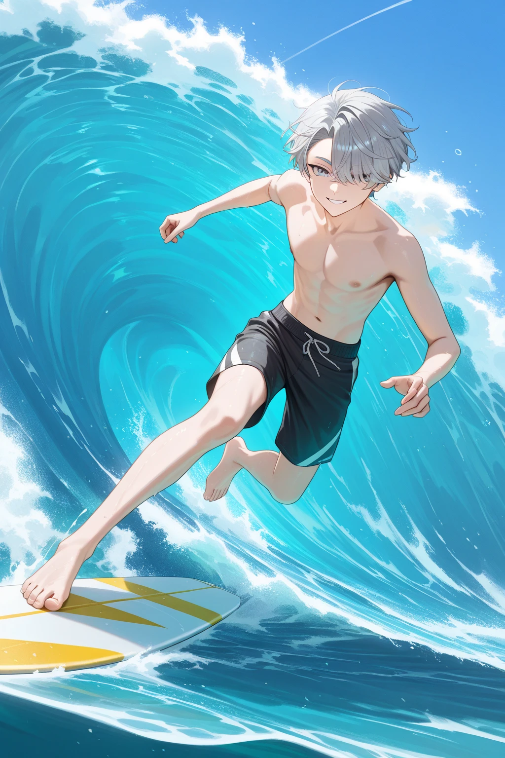 anime Bleach boy toshiro shota in underwear on the beach surfing