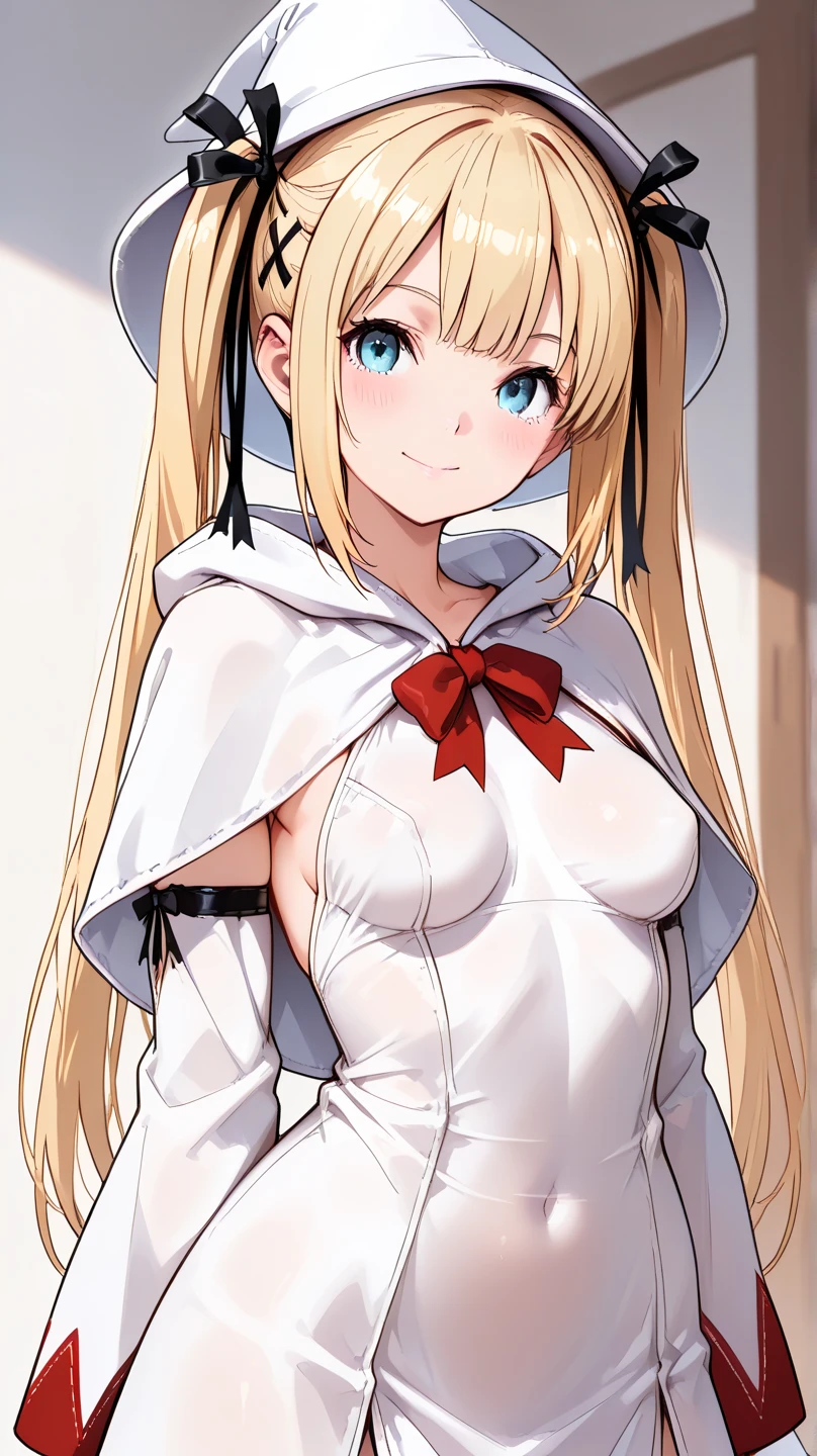 (highest quality, amazing details: 1.25), (1girl:1.5), smiling, blonde hair, two shades of blonde hair, casual wear, (brown left eye:1.0), (green right eye:1.0), (heterochromia eyes)let chest, fedora hat, white tank top, (very small breasts:1.5), (sideswept bang:1.5), black waistcoat, private detective