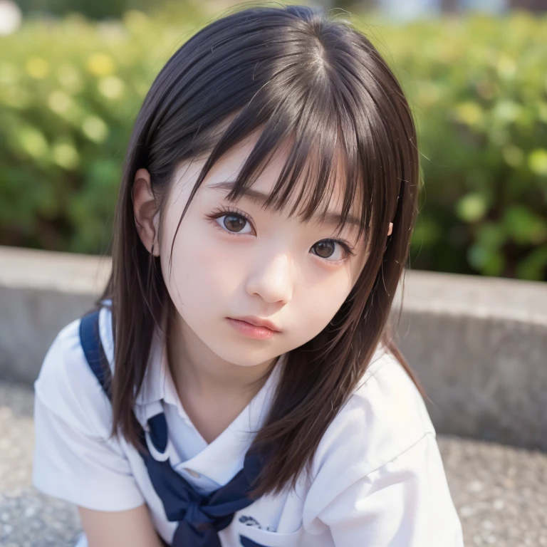 (Beautiful 12 year old Japanese female), cute face, (deeply carved face:0.7), (freckles:0.6), soft light,healthy white skin, shy, (serious face), (sparkling eyes), thin, smile, uniform