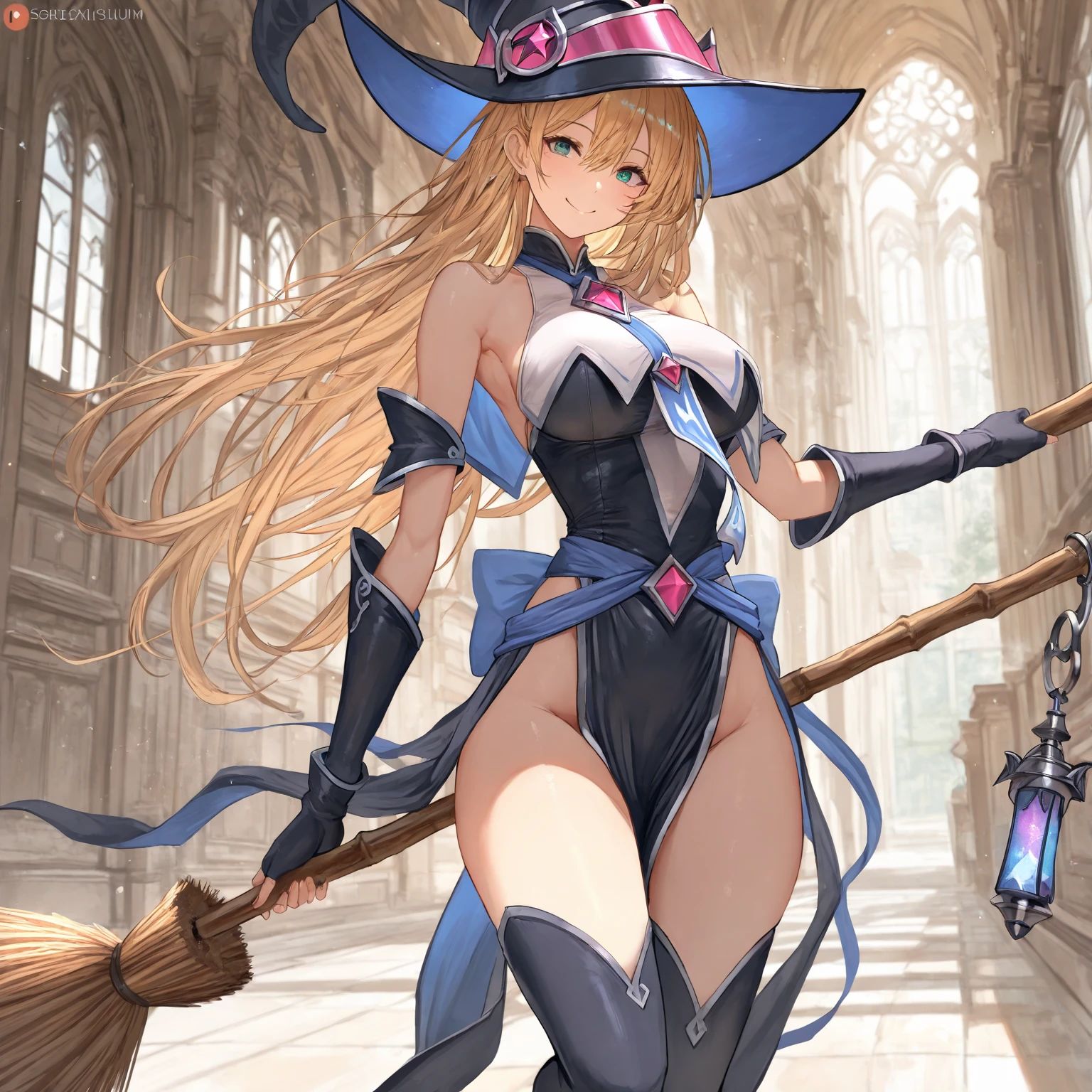 miniskirt, revealing clothes,looking away, ready for battle, magic, from below, ass, from side, <lora:GlyphTech:1> , glyphtech, glyphs, symbols, hologram, holding mage staff, garter belt, thighhighs, wizard hat,, 1girl, medium breasts, brown hair, masterpiece, detailed, beautiful,(blunt bangs), straight hair,