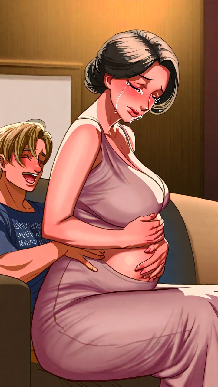 "mom kissing her little young girl on the lips", red hair, mom naked, full body, large breasts, sitting, little girl nude, medium breasts, masterpiece, realistic, high resolution, high quality, highest quality, best quality, ultra detailed, extremely detailed,