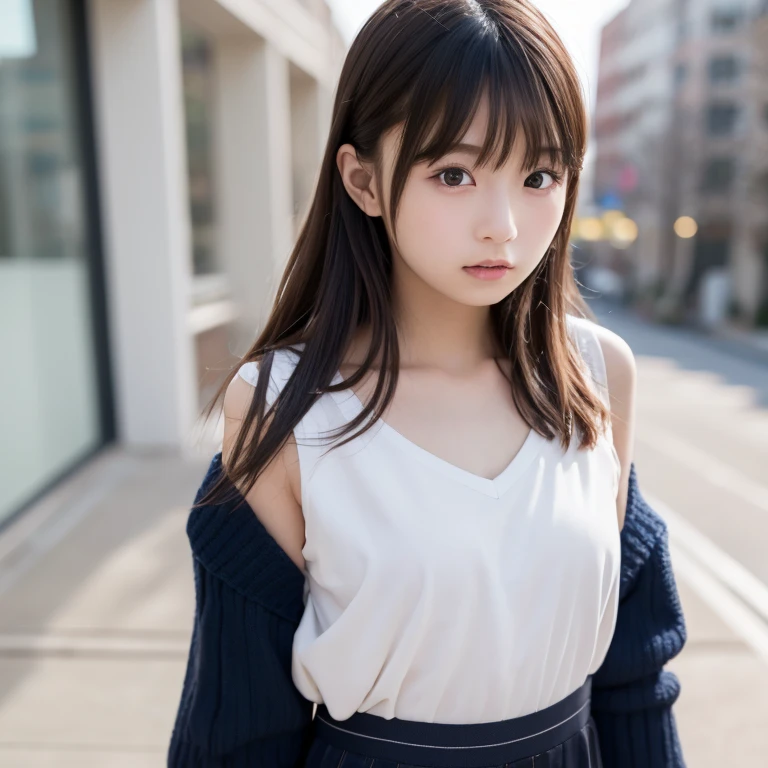 Skinny Japanese woman, 20-year-old, (Realistic), (Hyperrealism), (photoRealistic), (8K resolution), Depth of written boundary, (Upper Body:1.2), Highly detailed face, Fine grain, Cute Face, Various expressions, Mr.々Hair style, (Small breasts:0.6), (Very small waist:0.7), Casual clothing