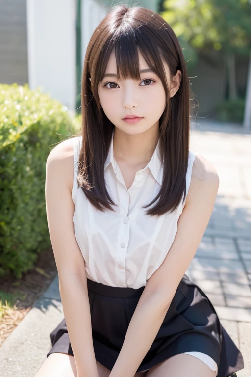 There is a woman with long hair and a white shirt., Yoshitomo Nara, Chiho, shikamimi, Hole in the Motto, Chen Xintong, narumi kakinouchi, sakimichan, Ai Yazawa, Sui Ishida, Kazami Yuuka, With a cute - lovely - face