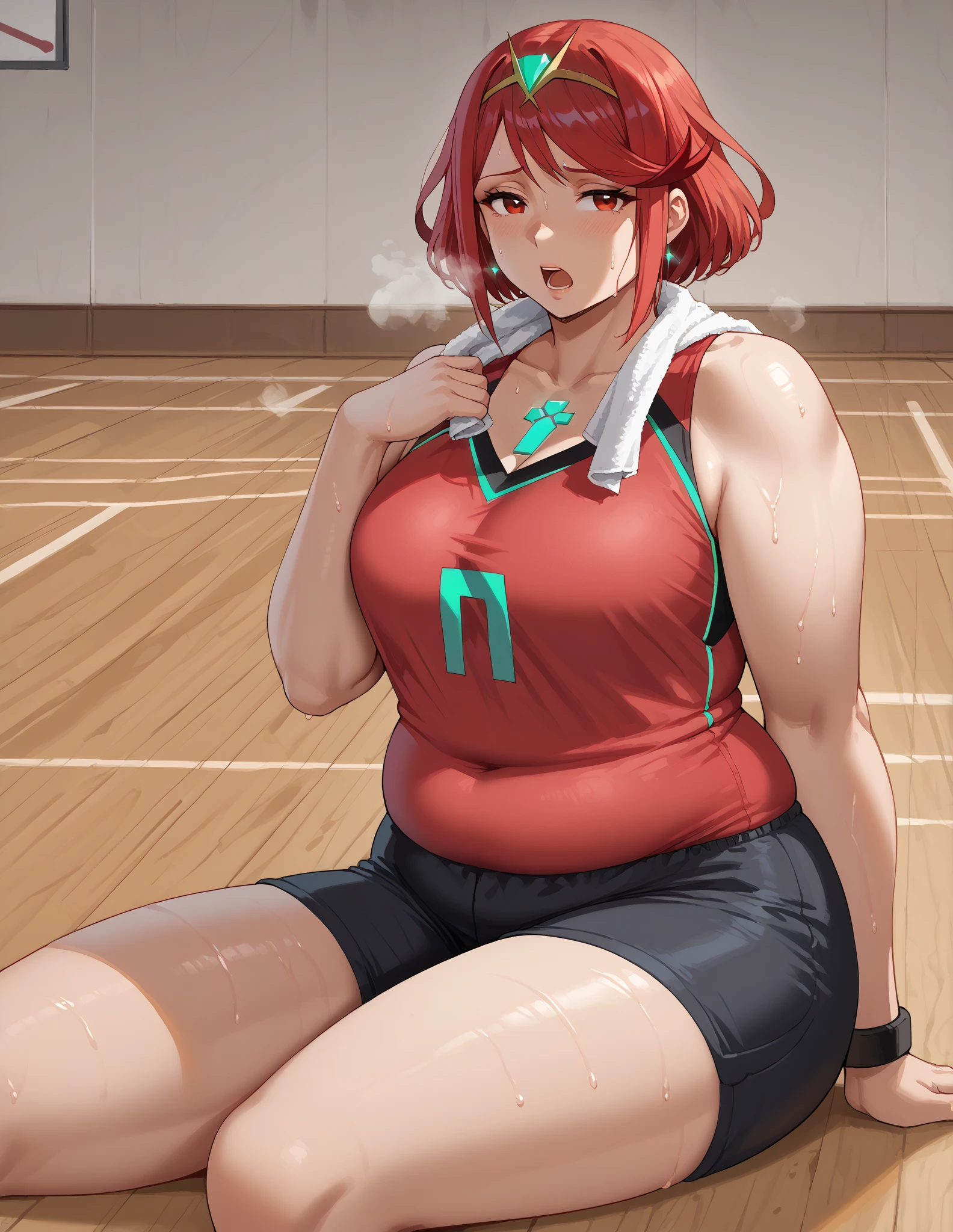 (masterpiece, best quality, highly detailed), 1girls, big belly, huge belly, art by kipteitei, round belly, chubby, curvy, belly grab, enormous belly, fat belly, thicc, bigger belly, really big belly, jiggly belly, glasses, (((((((extremely thight gym clothes))))))), ((cum on belly)), smug face, sitting, ((full body)), long hair, ((dominant)), (giantess), Flandre scarlet