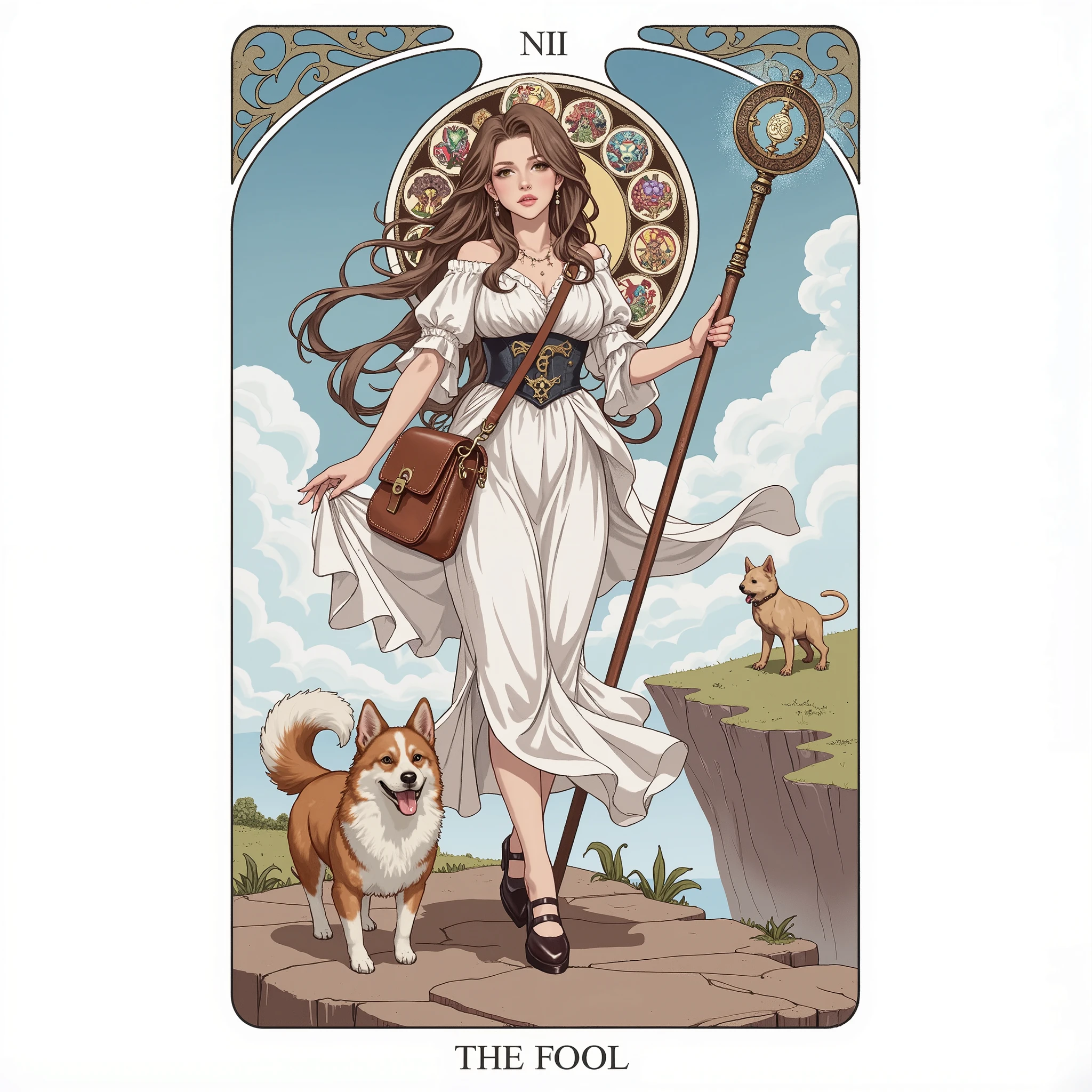 big breasts, big cleavage, beautiful sensual, woman, tarot card , fool tarot card