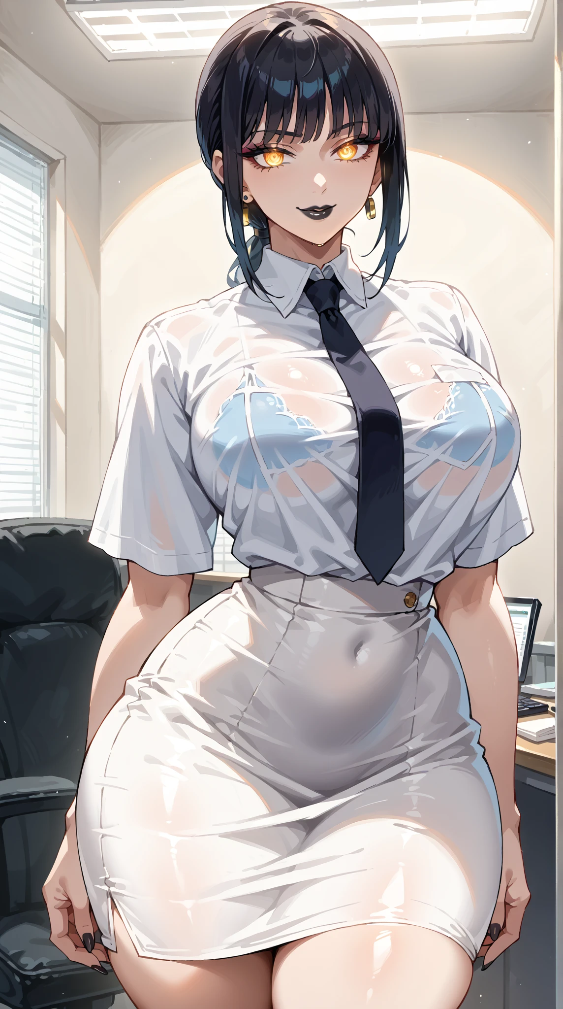 Slender female karateka　Mature Woman　((seiza))　Open chest　Karate Dojo　Black Hair　ponytail　((White inner shirt))　clavicle　Black belt　sit　White pants,Loose, plain white clothing,　Loose white short-sleeved karate uniform　Décolletage
