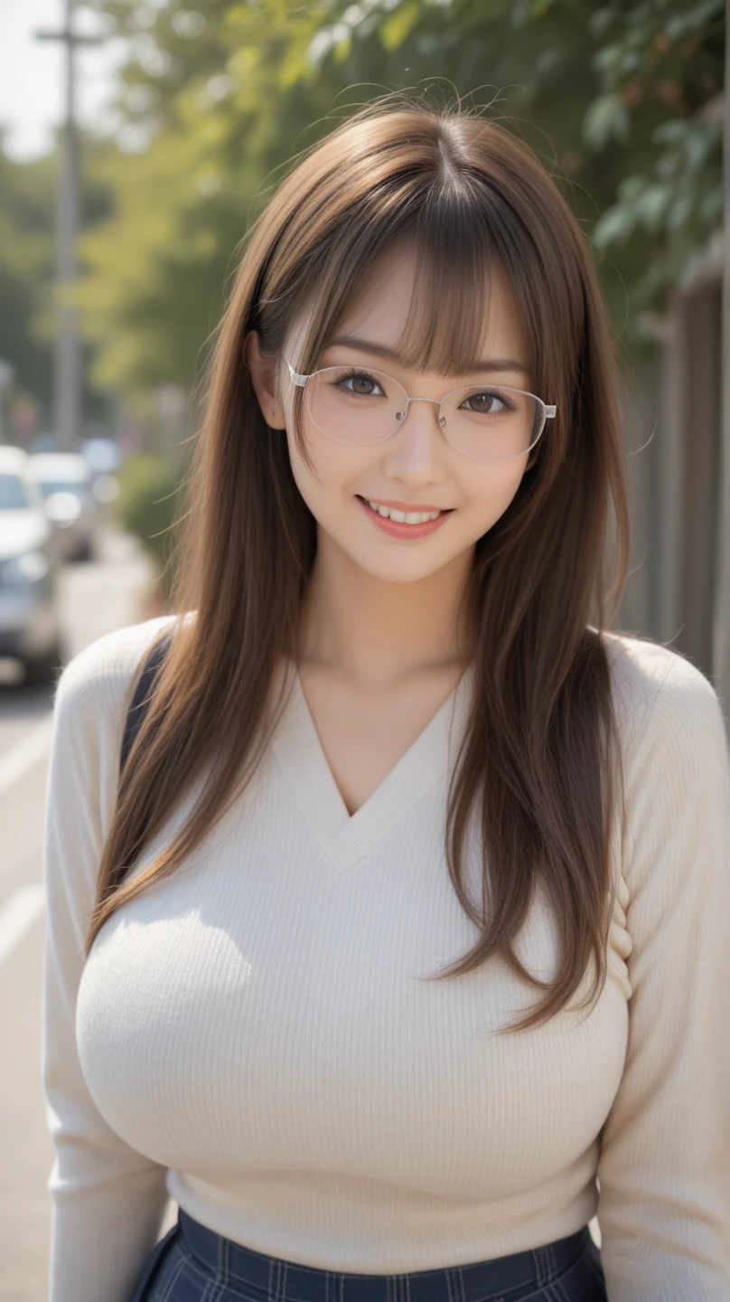 (8K、Raw photo、highest quality、masterpiece:1.2)、(realistic、Photoreal:1.37)、super detailed、Super high resolution、1 girl、see the beholder、beautiful and detailed face、laughter、narrow、(slim waist) :1.3)、Beautiful and smooth skin、skin texture、floating hair、professional lighting、human body as a whole、long hair、blonde、Japanese high school uniform、high school girl、school classroom、15 year old student、E cup breast、Glasses、shy smile、baby face、bob hair、smile、Chest protruding pose