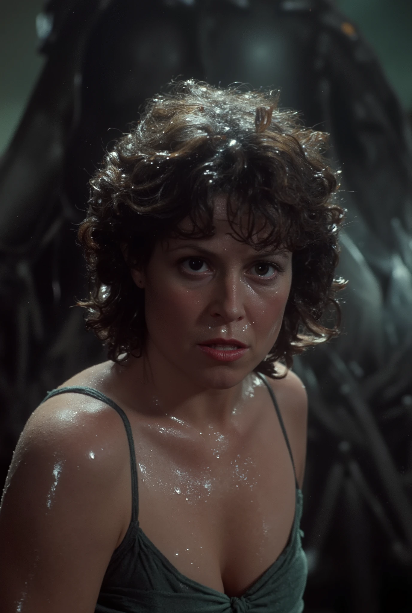 a massive xenomorph dick fuck unconscious Ellen Ripley pussy hard, Ellen Ripley is gunge all over her body and cum on her face