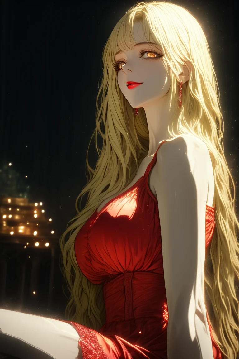 A beautiful woman with long wavy hair, detailed eyes and lips, sensual expression, wearing a revealing red dress, seductive pose, in a dimly lit urban alley, cinematic lighting, moody colors, dramatic chiaroscuro, photorealistic, 8k, highly detailed, masterpiece with lujury, sexy and naked.