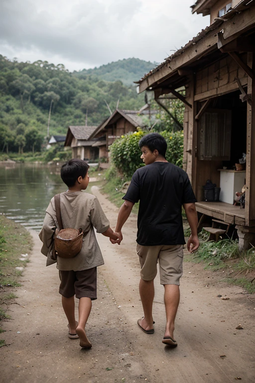 Man with boy in village