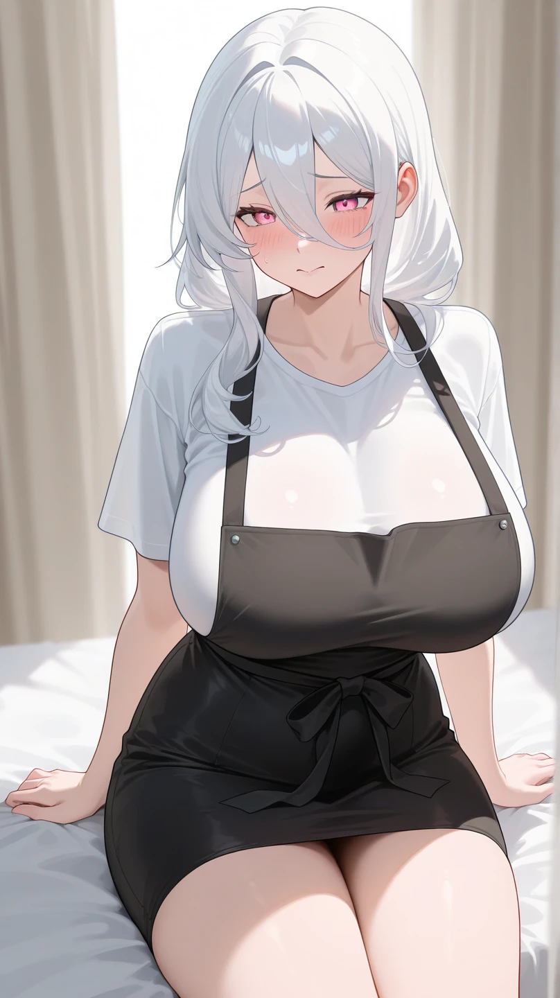 Two white-haired girls On the bed Ultra HD Larger breasts sit facing each other I just put on a shirt Touching each other's crotches